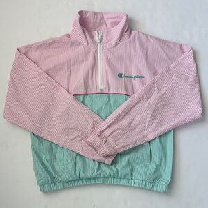 Champion Seersucker Medium Pink and Teal Striped  Popover Jacket